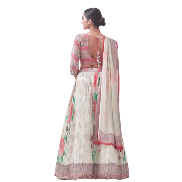 Manyavar Ready to Wear Floral Cream and Pink Patterned Lehenga - India shopping