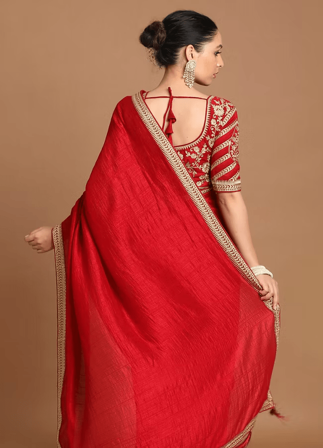 Manyavar Ready to Wear Splendid Dark Red Saree - India shopping