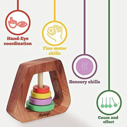 Matoyi Multicolor Non Toxic Trapezium Rattle, Heart Shaped and mount maraca or Jhunjhuna 0-2 Y 21.5 x 30.5 x 2 cm - India shopping