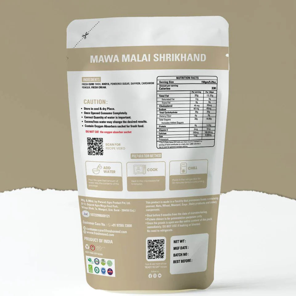 Fresh O Need Mawa Malai Shrikhand - Ready To Eat 150 gms