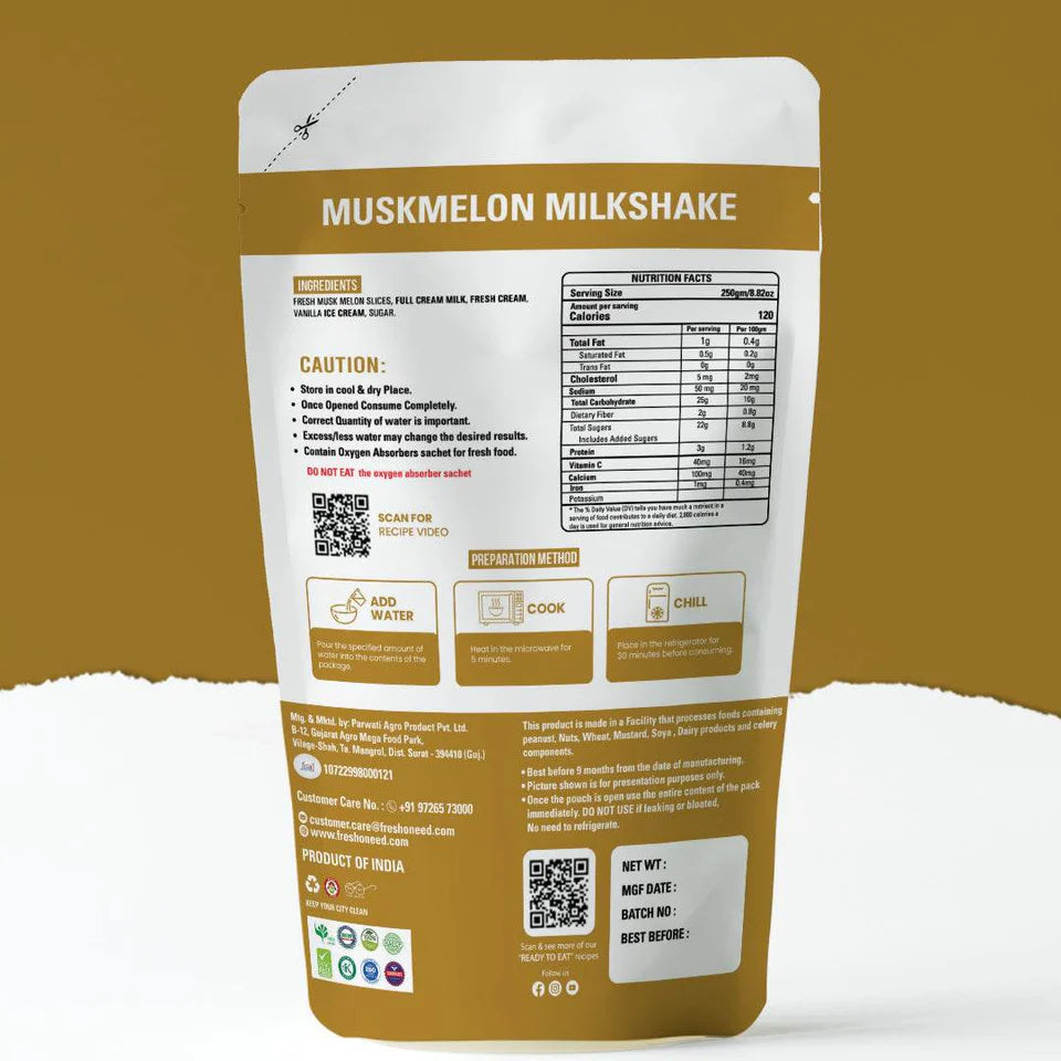 Fresh O Need Muskmelon Milkshake - Ready To Eat 250 gms