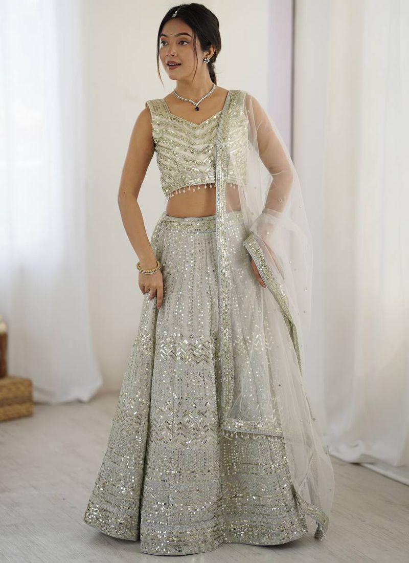 Cream Georgette Lehenga Choli with Sequin Work | Ready To Wear