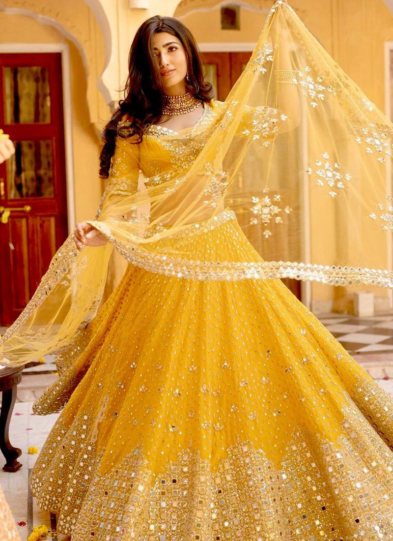 Yellow Georgette Lehenga Choli With Paper Mirror Work | Ready To Wear