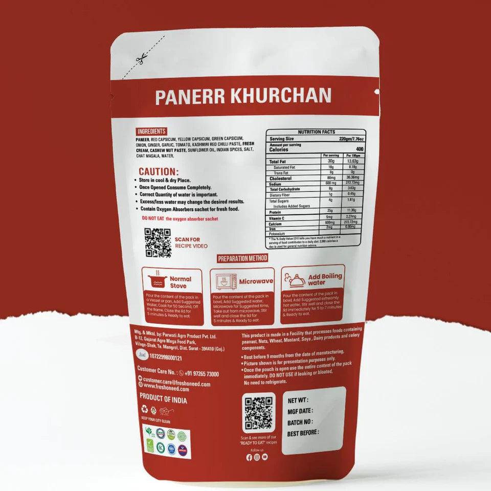 Fresh O Need Paneer Khurchan - Ready To Eat 220 gms