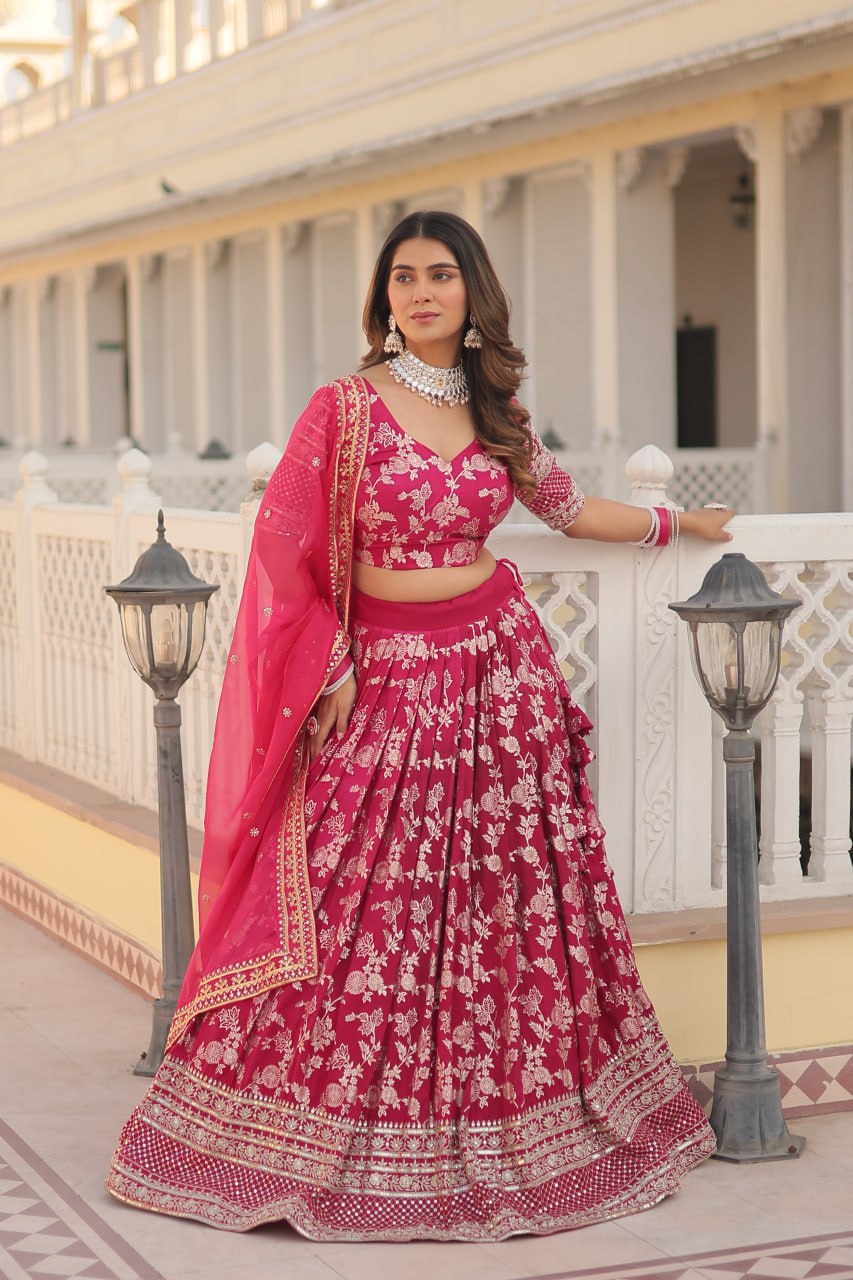 Beautiful Lehenga Choli Pure Dyable Viscose Jacquard With Embroidered Sequins Work | Ready To Wear