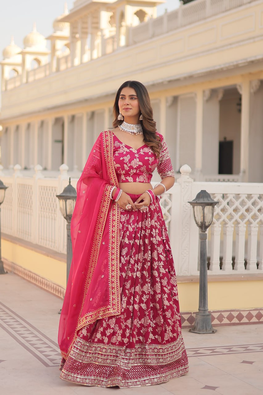 Beautiful Lehenga Choli Pure Dyable Viscose Jacquard With Embroidered Sequins Work | Ready To Wear