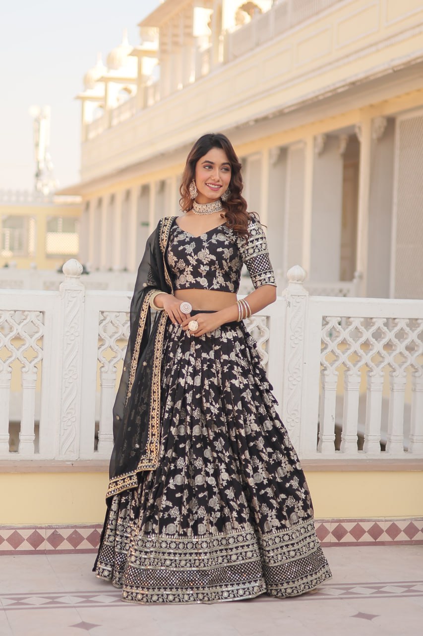 Beautiful Lehenga Choli Pure Dyable Viscose Jacquard With Embroidered Sequins Work | Ready To Wear