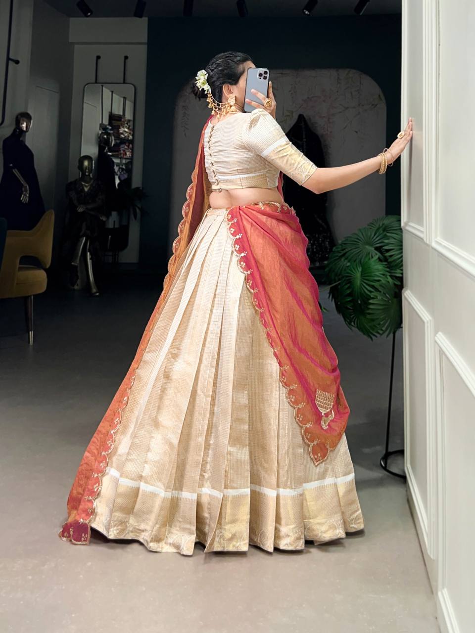 Elegant Golden Lehenga Choli With Zari Weaving Work | Ready To Wear