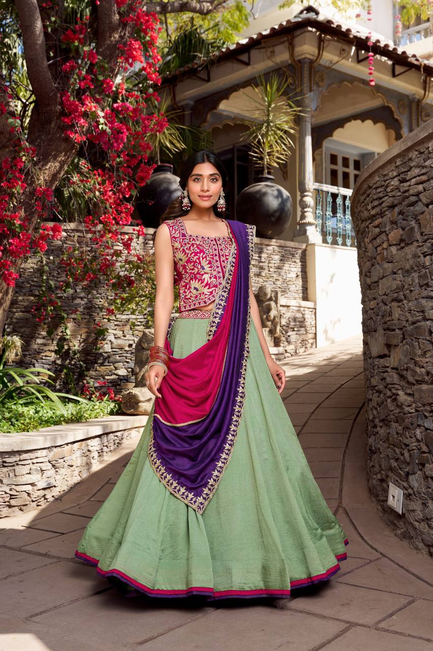 Vichitra Silk Lehenga Choli With Sequins, Thread And Embroidery Work | Ready To Wear