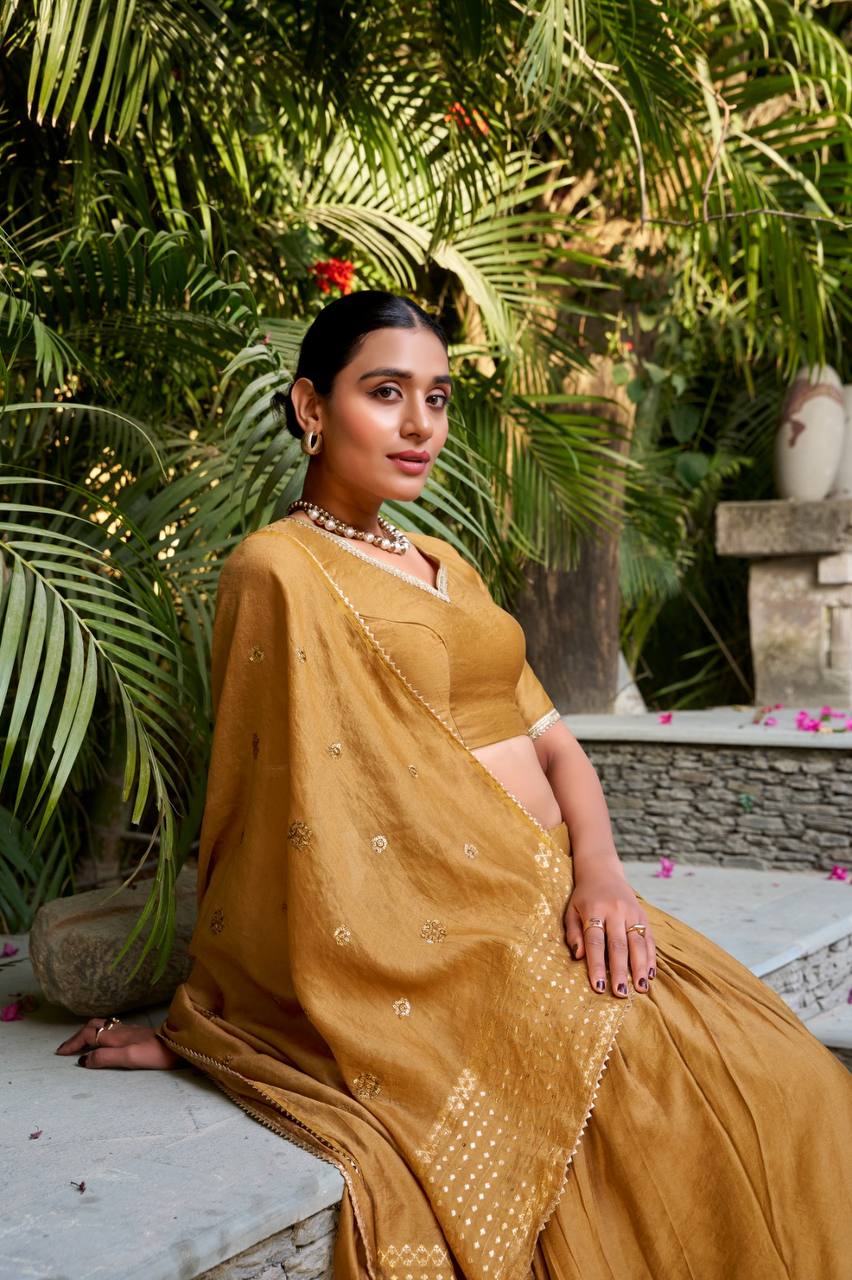 Pure Chanderi Lehenga Choli With Plain And Zari Weaving Work | Ready To Wear