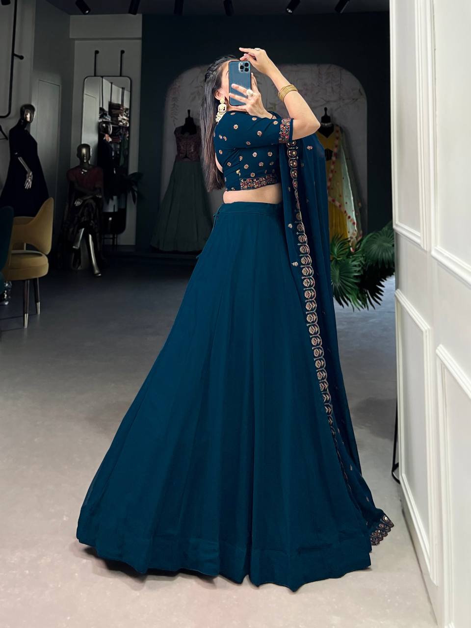 Georgette Lehenga Choli With Plain Work| Ready To Wear