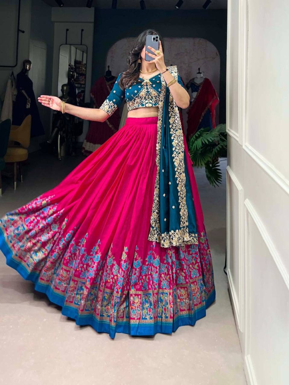 Tussar Silk Lehenga Choli With Printed And Foil Work | Ready To Wear