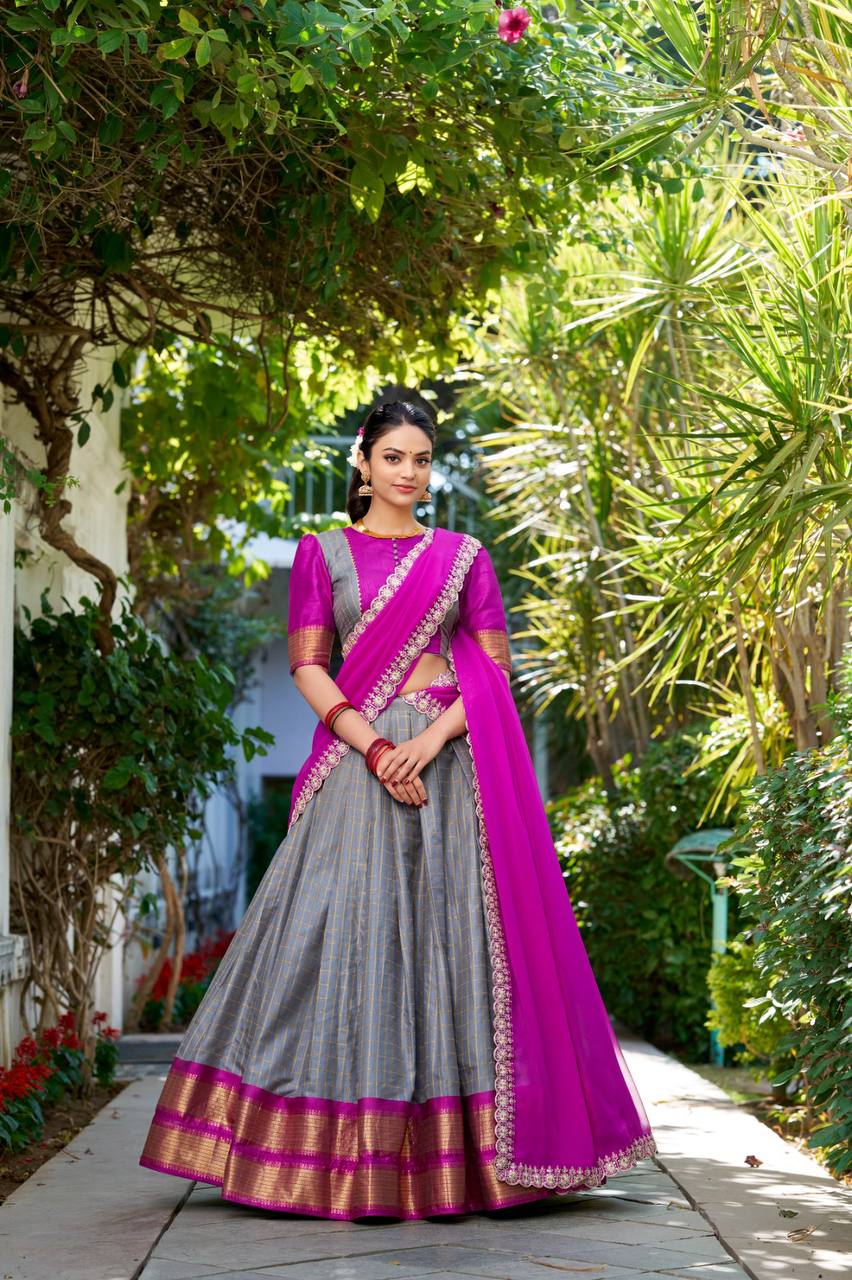 Stylish Lehenga Choli With Chex And Zari Weaving Work| Ready To Wear