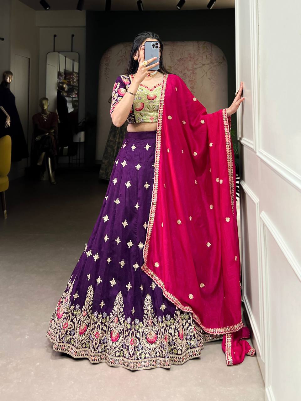 Traditional Lehenga Choli With Sequins, Thread And Embroidery Work | Ready To Wear