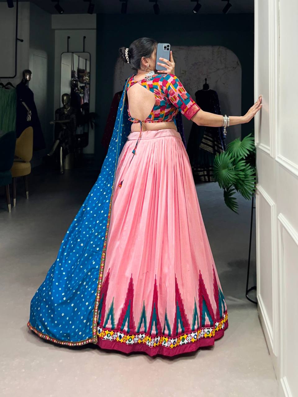 Dola Silk Lehenga Choli With Printed Foil And Mirror Work | Ready To Wear