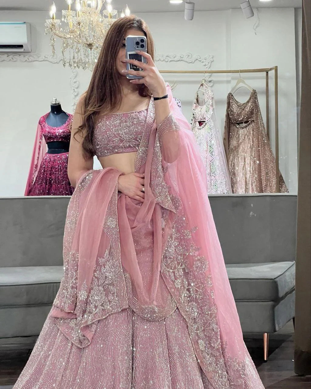 Pink Lehenga Choli With Georgette Sequence Work | Ready To Wear
