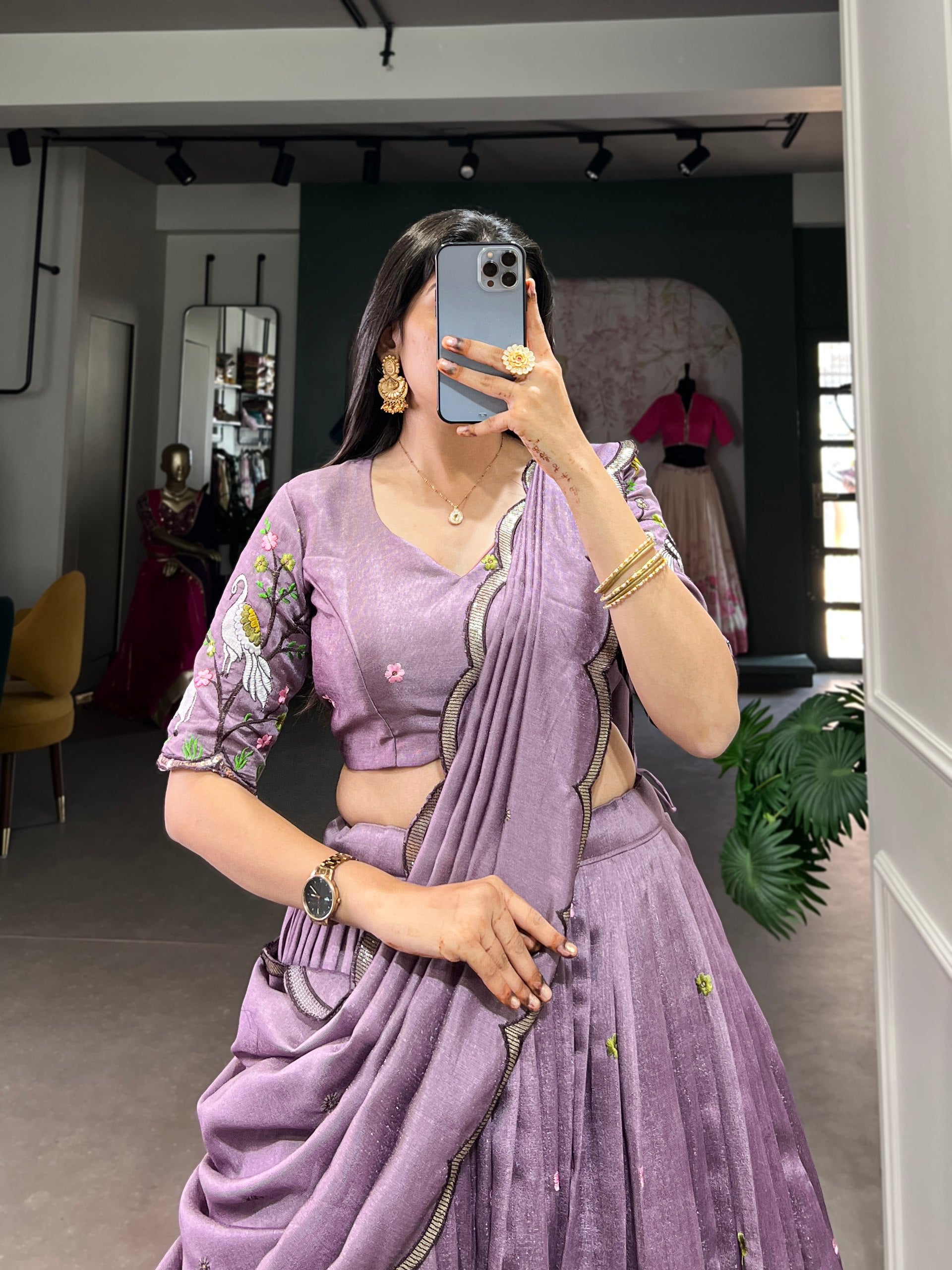 Lavender Vichitra Simmer Lehenga