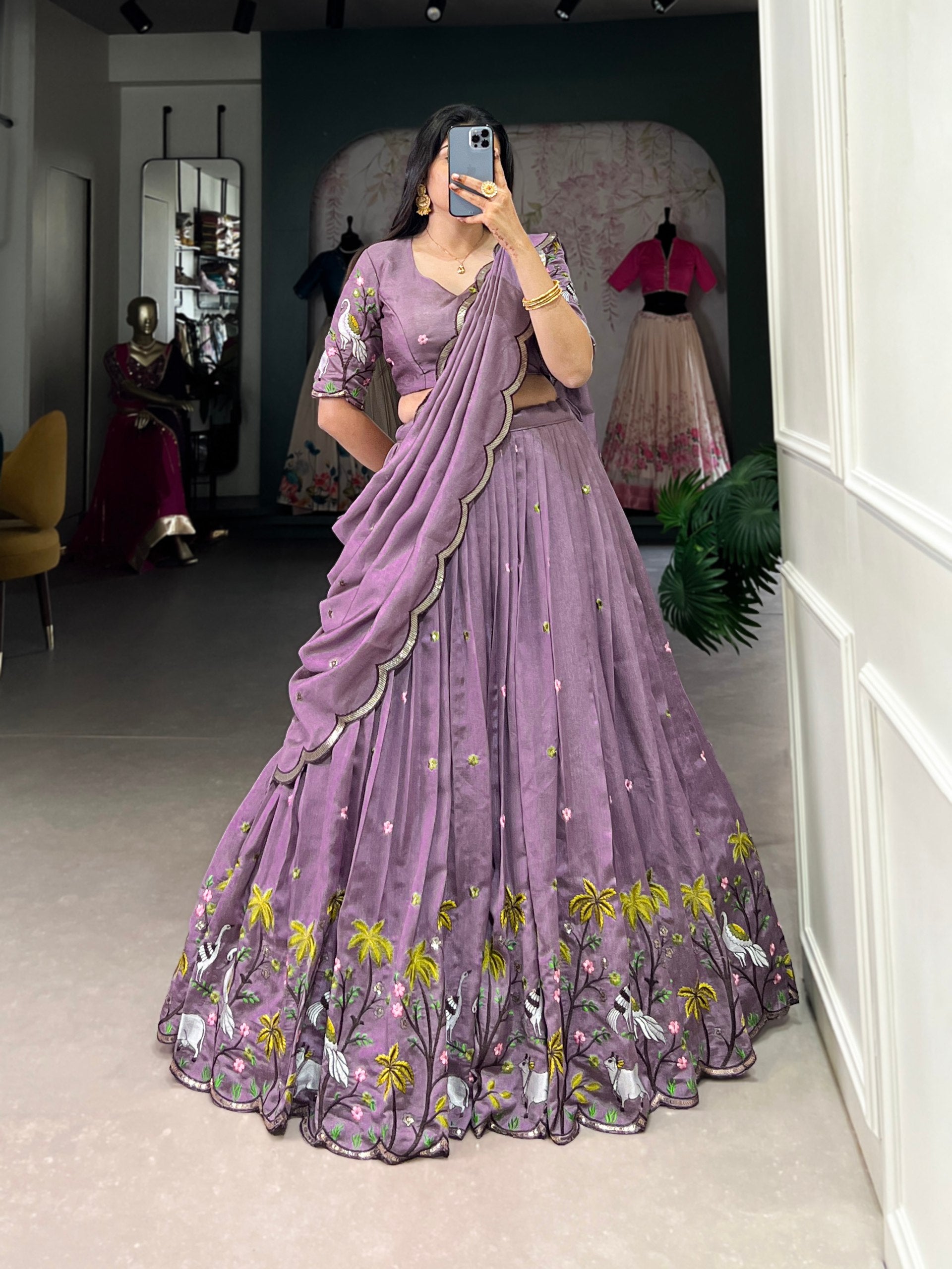 Lavender Vichitra Simmer Lehenga