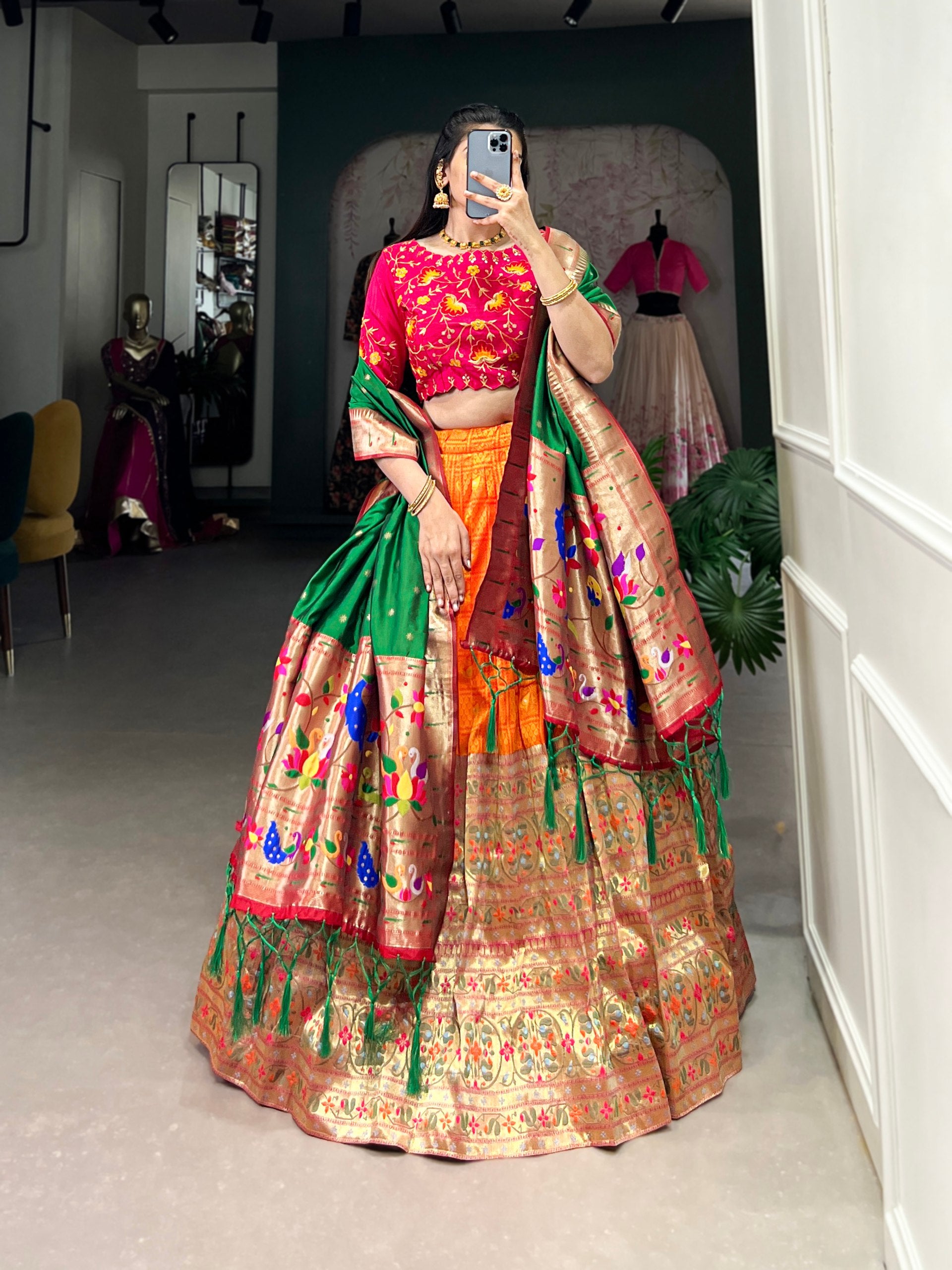 Latest Jacquard (Paithani) Lehenga with Zira weaving work