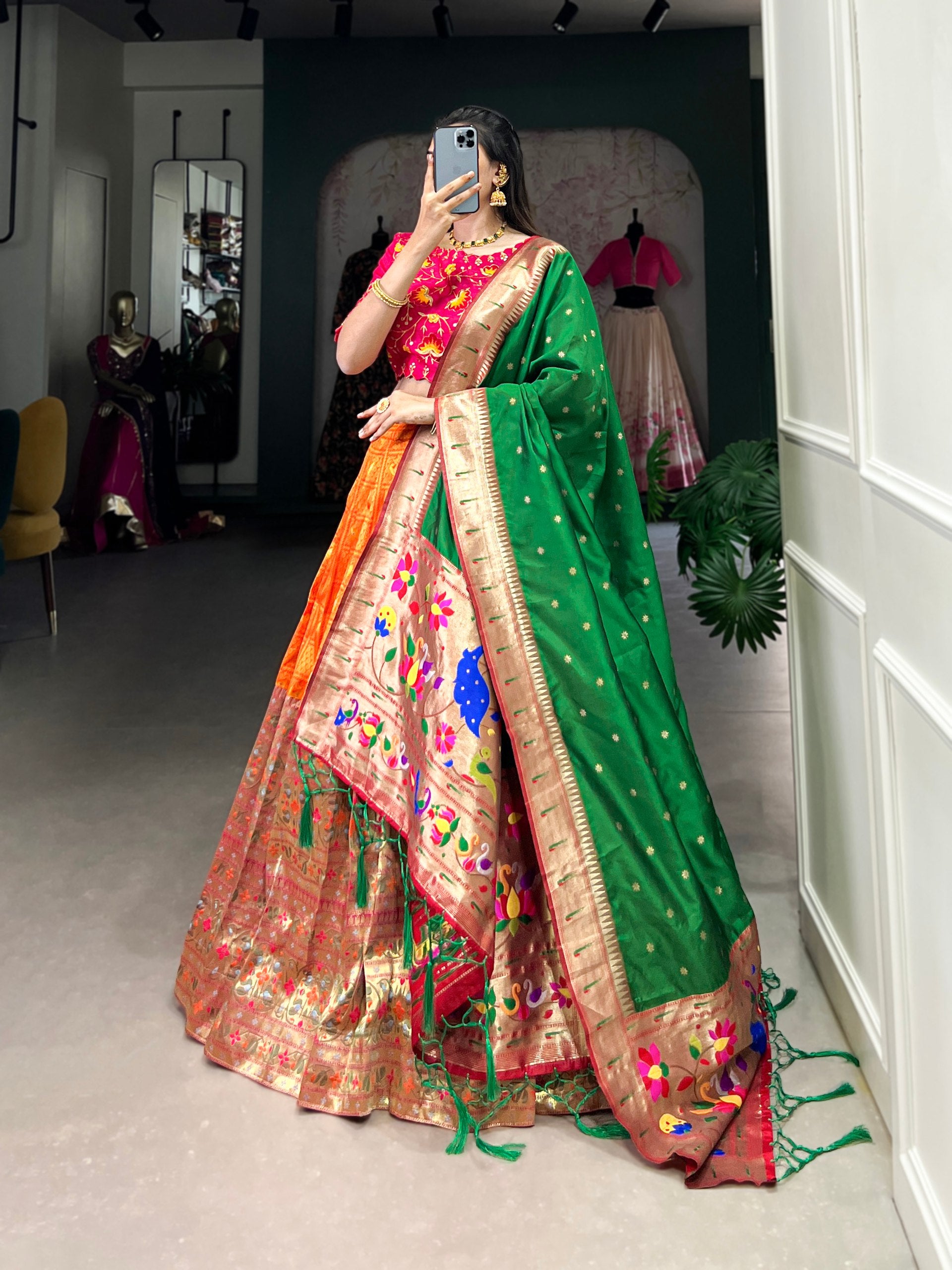 Latest Jacquard (Paithani) Lehenga with Zira weaving work