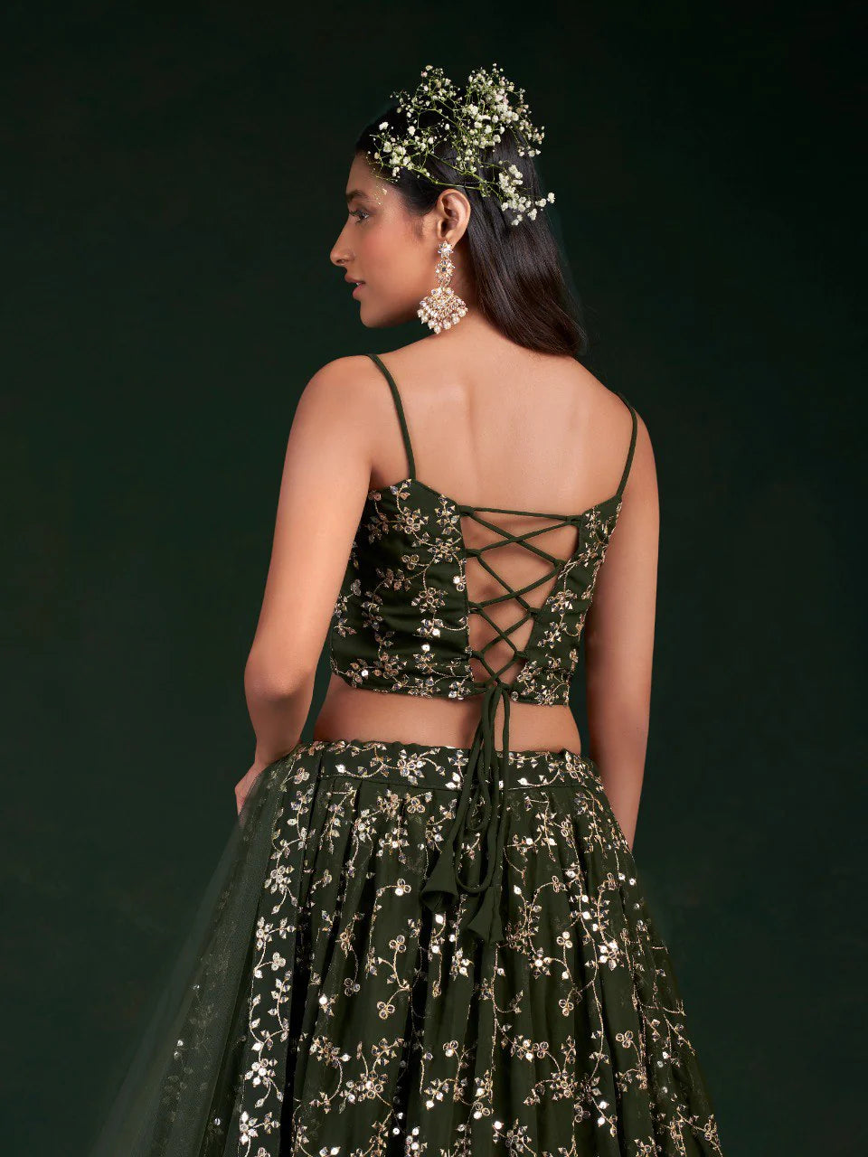 Green Lehenga Choli With Sequins Zari Work | Ready To Wear