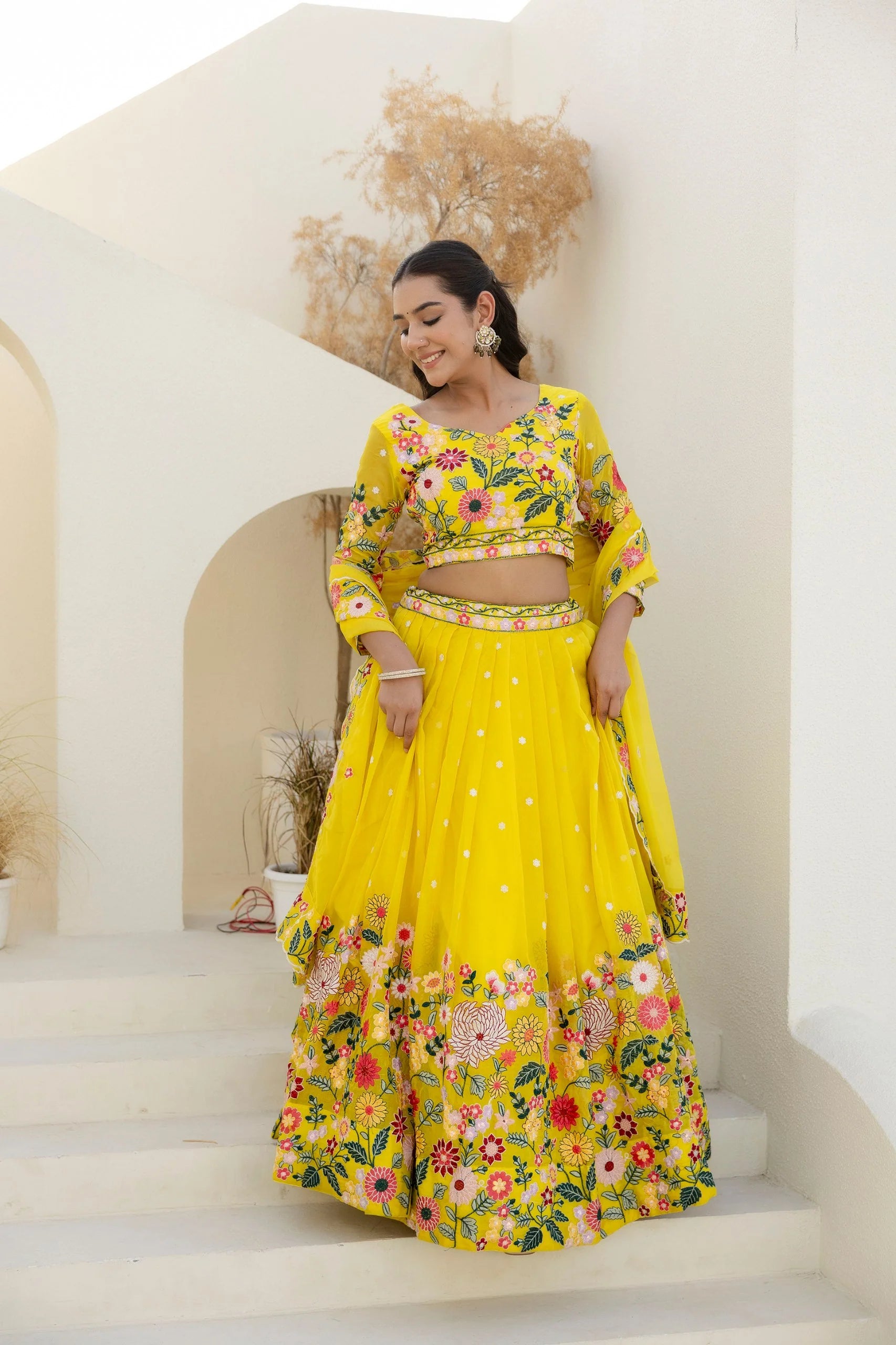 Organza Lehenga Choli With Thread Sequins Work | Ready To Wear