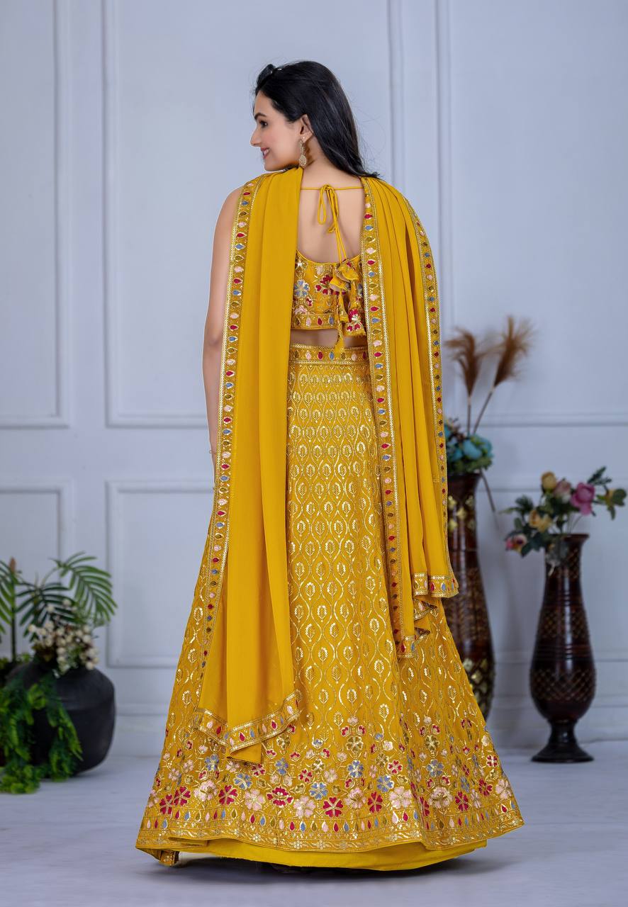 Yellow Lehenga Choli With Multi Thread Sequence Work | Ready To Wear