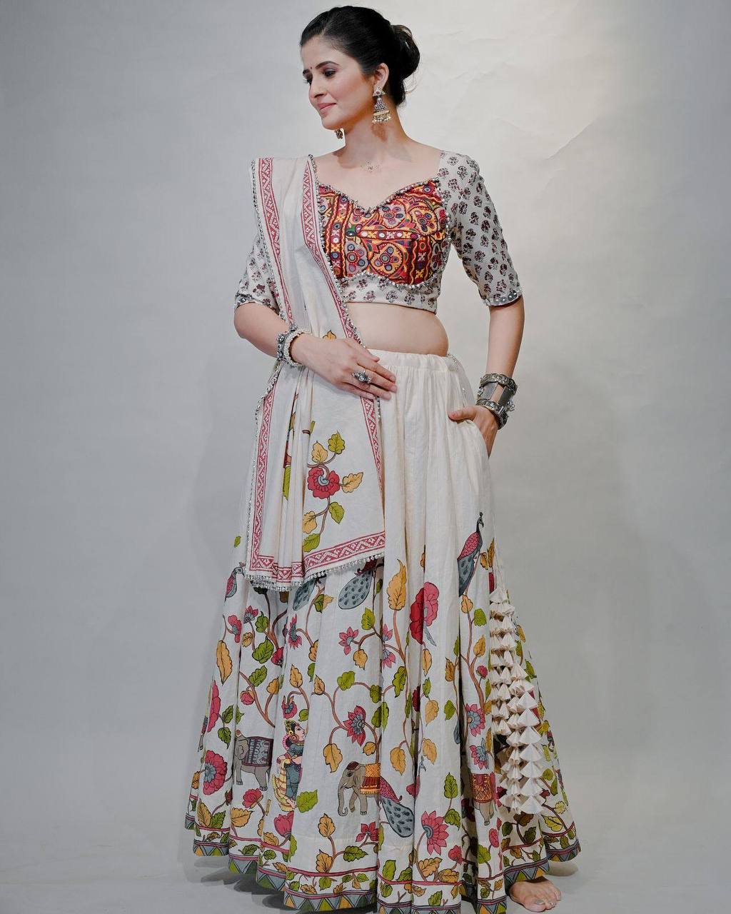 White Lehenga Choli With Real Mirror Work | Ready To Wear