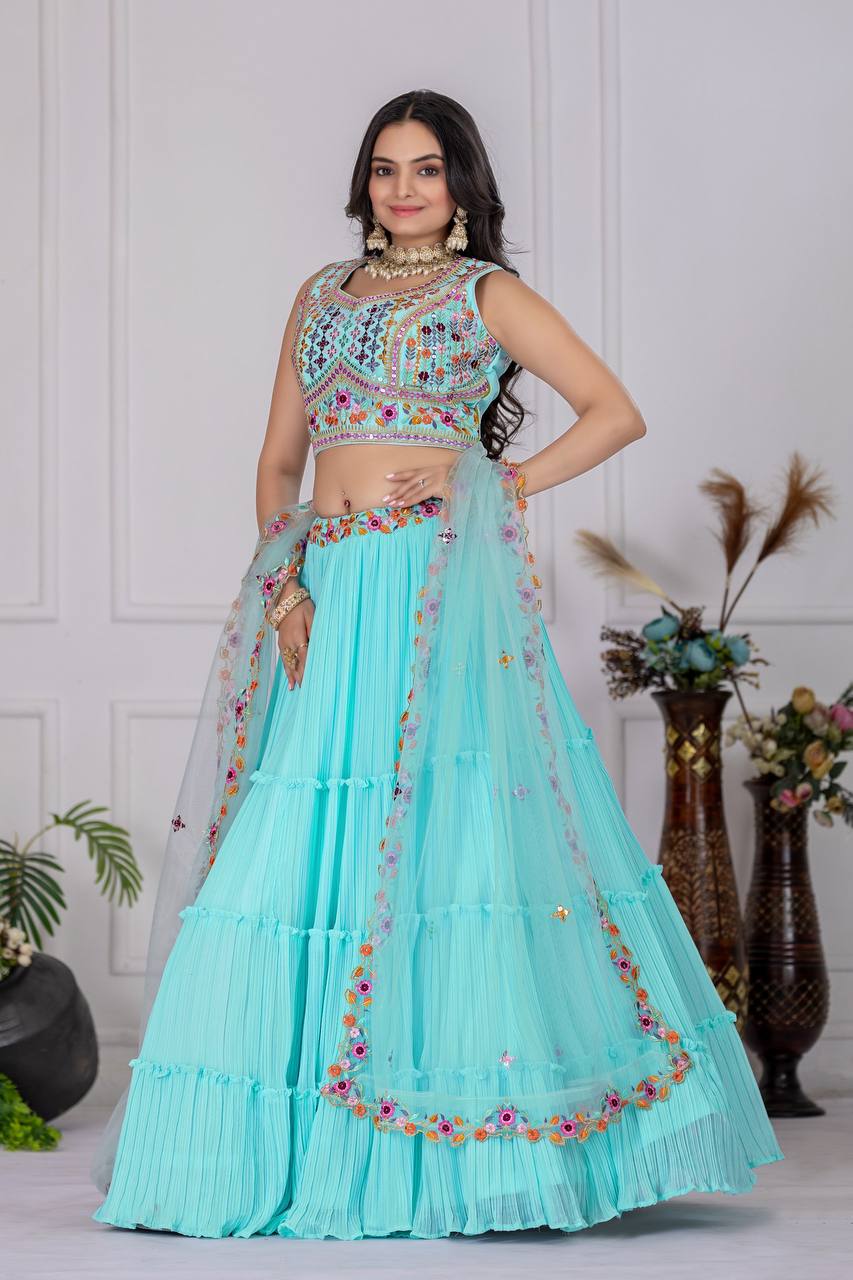 Latest Lehenga Choli With Plain Crease Work | Ready To Wear