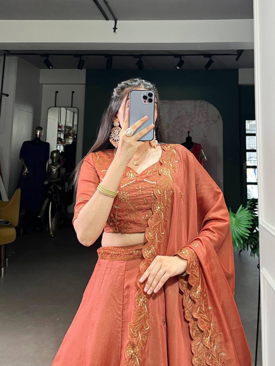 Tussar Silk Lehenga Choli With Sequins Thread Embroidery Work | Ready To Wear