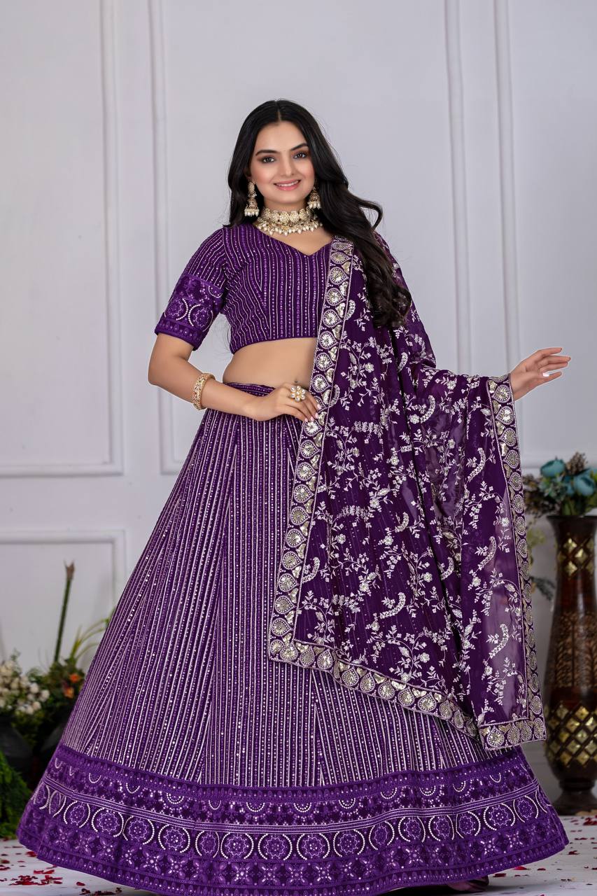 Georgette Lehenga Choli With Multi Thread Sequence Work | Ready To Wear