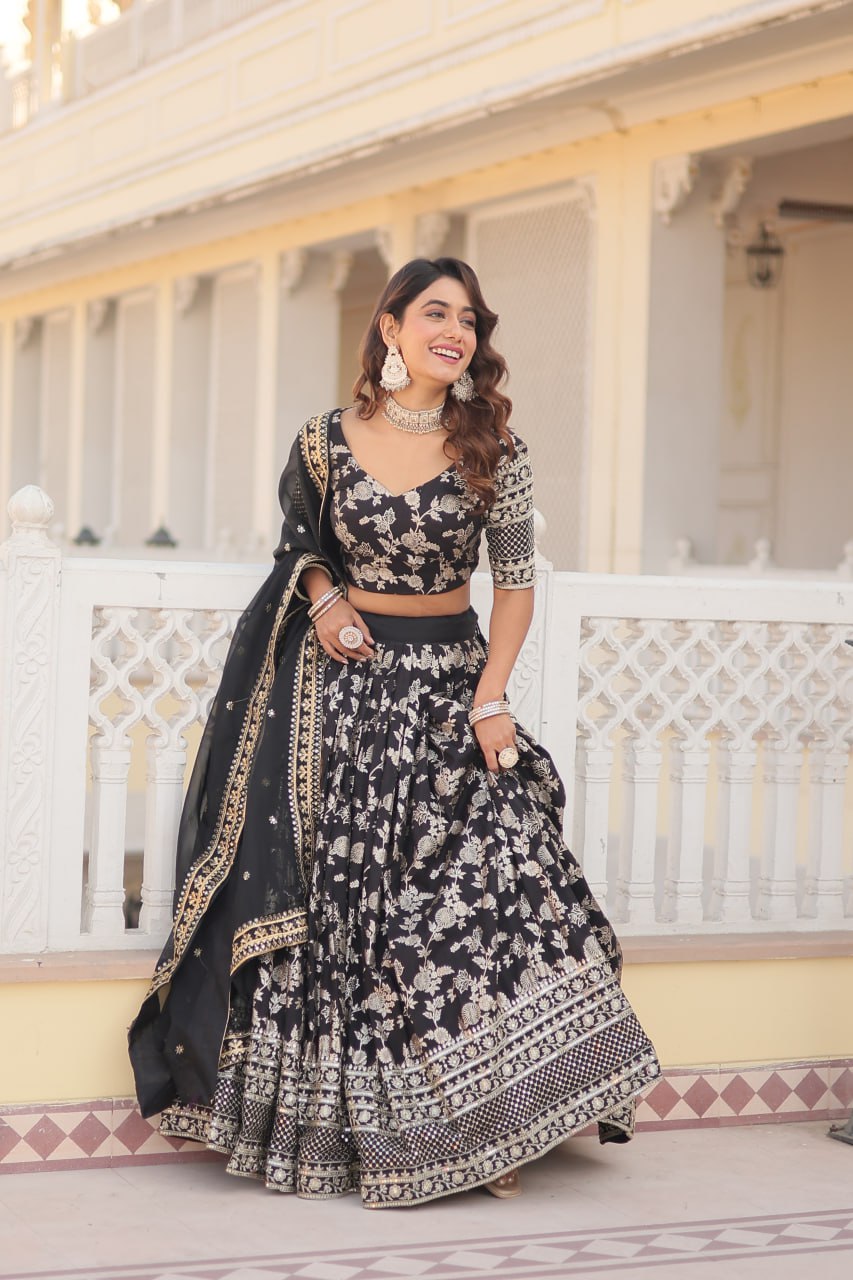 Beautiful Lehenga Choli Pure Dyable Viscose Jacquard With Embroidered Sequins Work | Ready To Wear