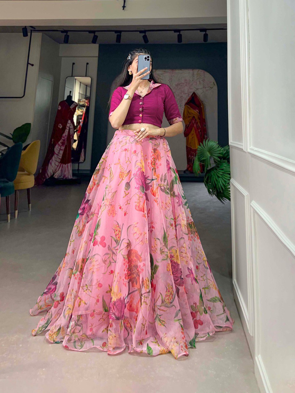 Latest Organza Lehenga Choli With Floral Print Work | Ready To Wear