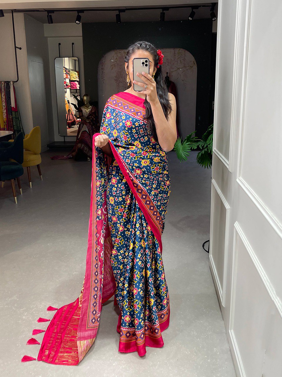 Latest Gaji Silk Saree Bandhej With Patola Print And Lagadi Patta | Ready To Wear