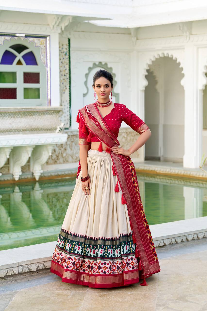 Latest Tussar Silk Lehenga Choli Patola Print With foil work | Ready To Wear