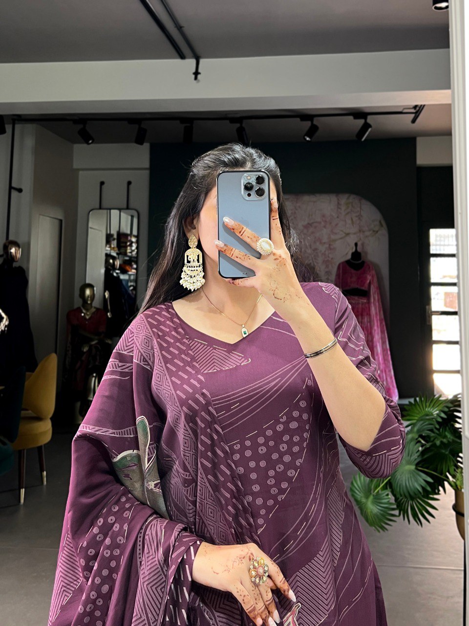 Roman Silk Salwar Suit Foral Print With Beets Handwork | Ready To Wear