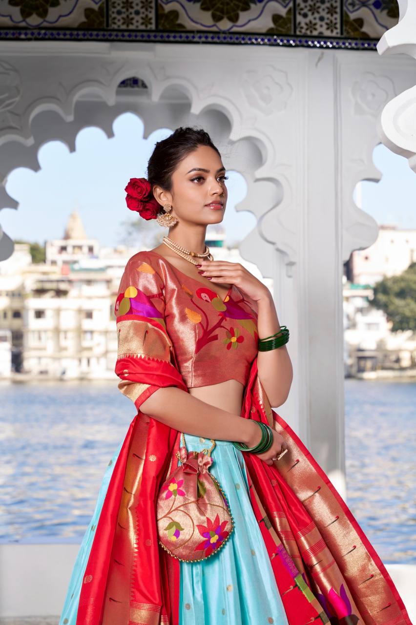 Beautiful Lehenga Choli With Paithani Silk And Weaving Zari Work | Ready To Wear