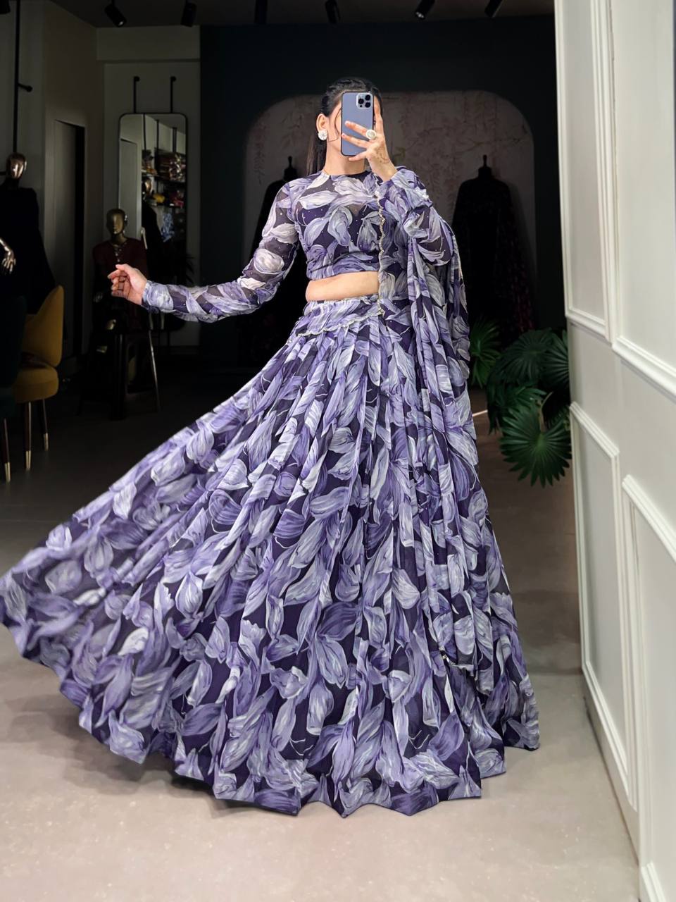 Classical Tabby Silk Lehenga Choli Printed With Hotfix | Ready To Wear