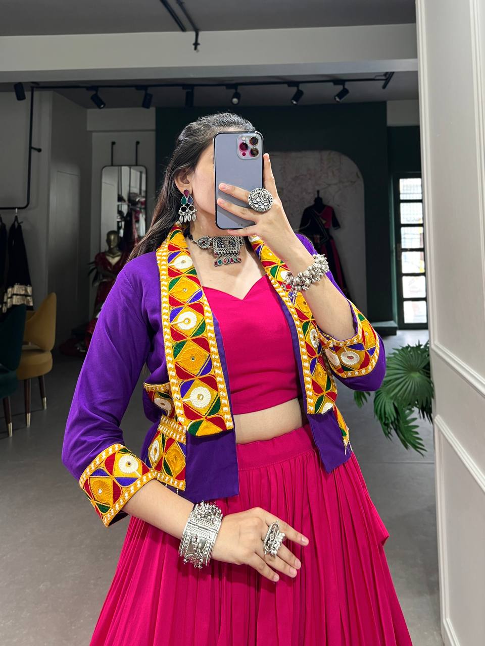 New Pure Rayon Lehenga Choli Plain With Printed And Gamthi Patch Work | Ready To Wear