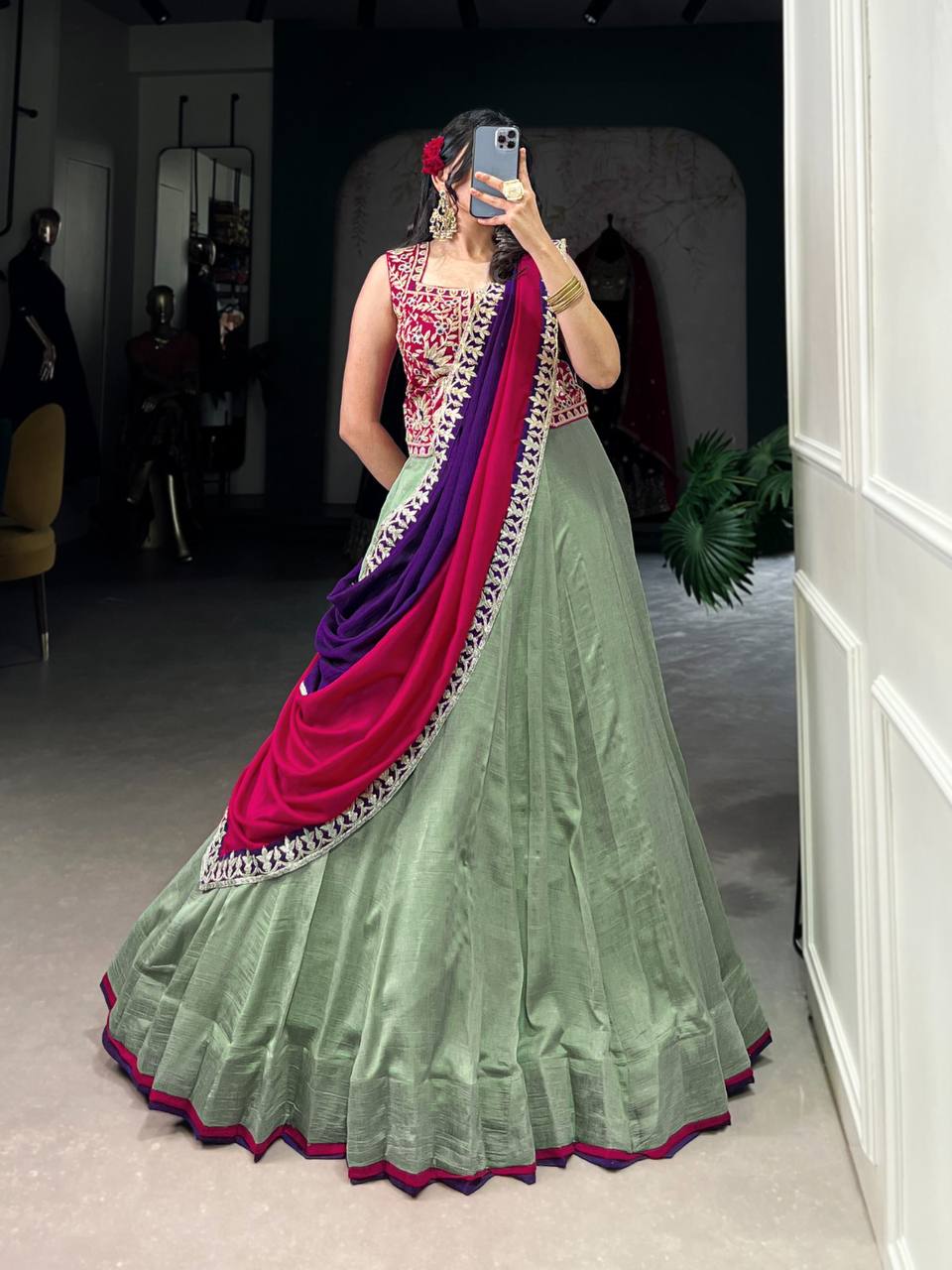 Gorgeous Vichitra Silk Lehenga Choli With Sequins Embroidery Work | Read To Wear
