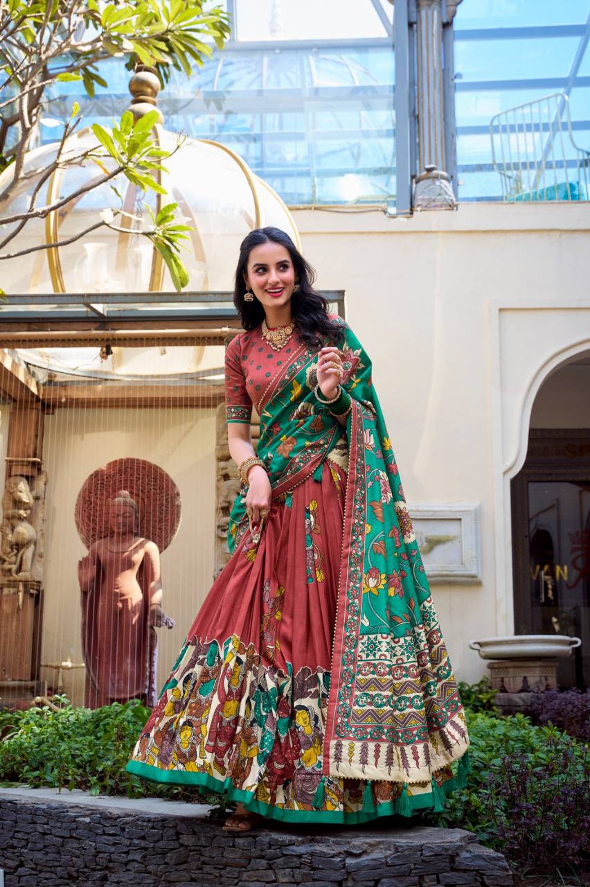 Beautiful Lehenga Choli With Kalamkari And Foil Work | Ready To Wear