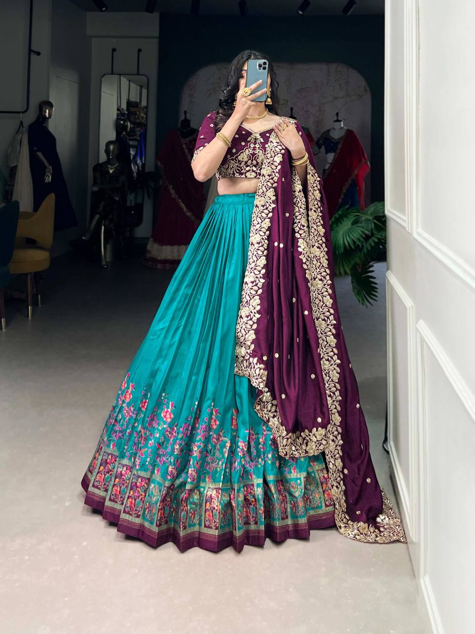 Tussar Silk Lehenga Choli With Printed And Foil Work | Ready To Wear