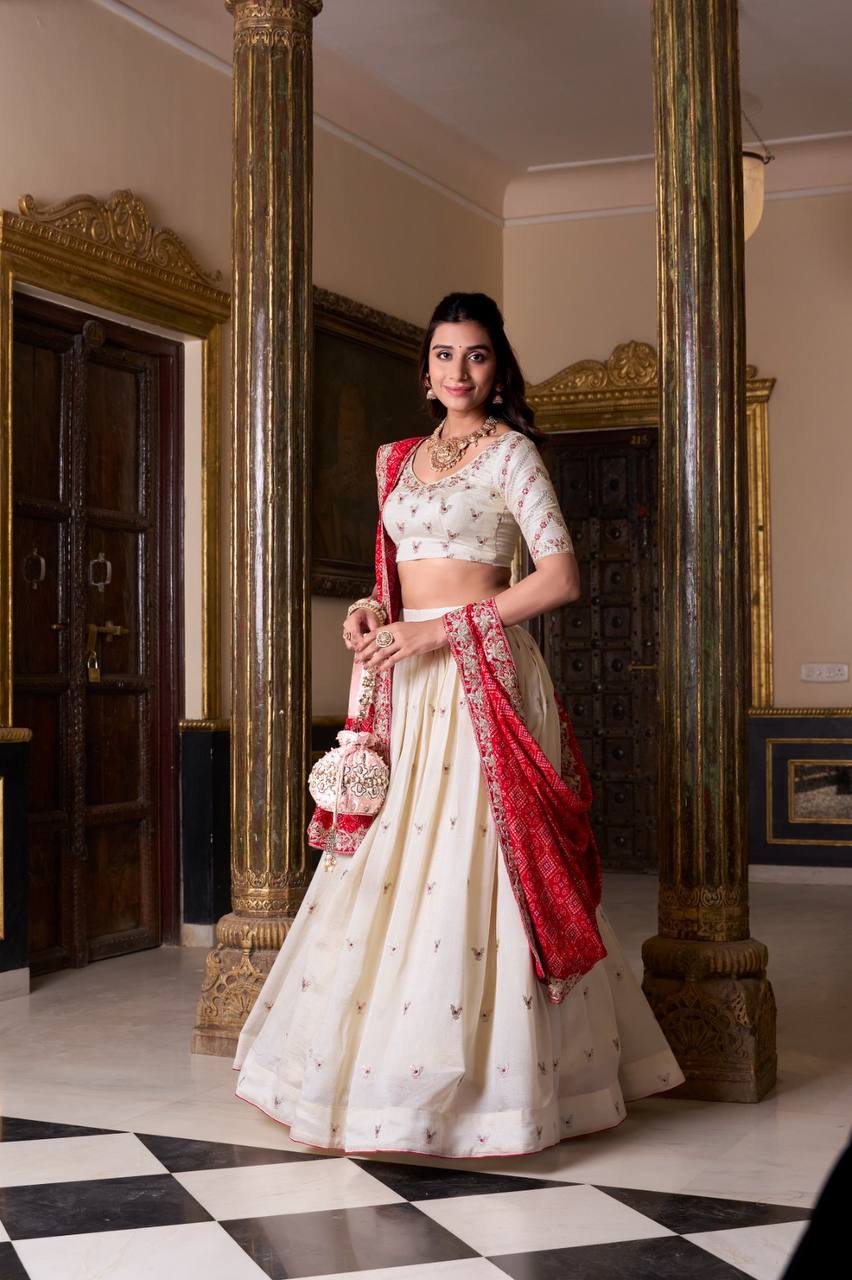 Vichitra Silk Lehenga Choli With Thread And Embroidery Work| Ready To Wear