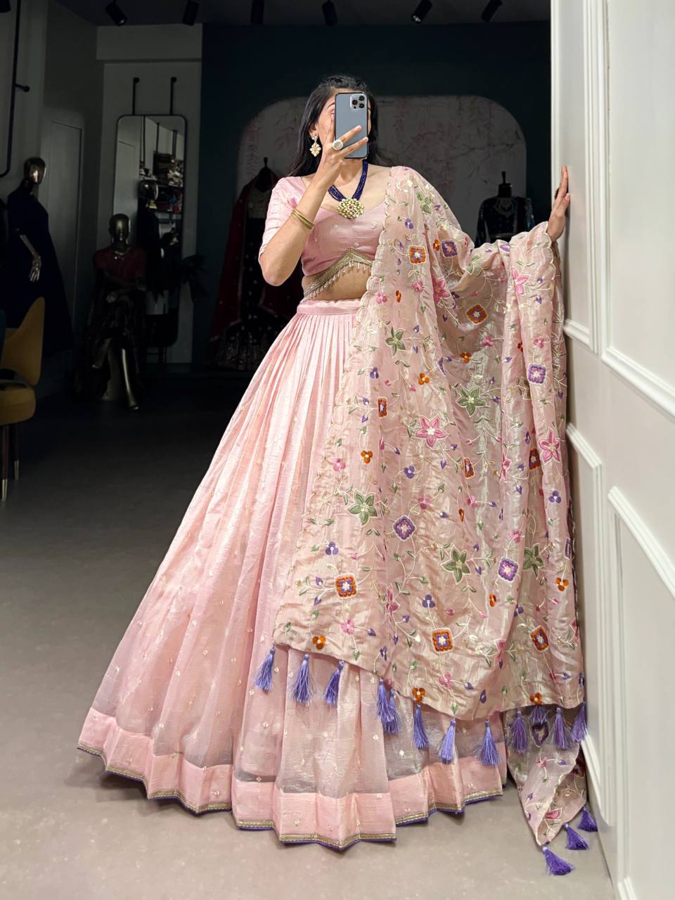 Desinger Lehenga Choli With All Over Butties Work And Lace Border| Ready To Wear