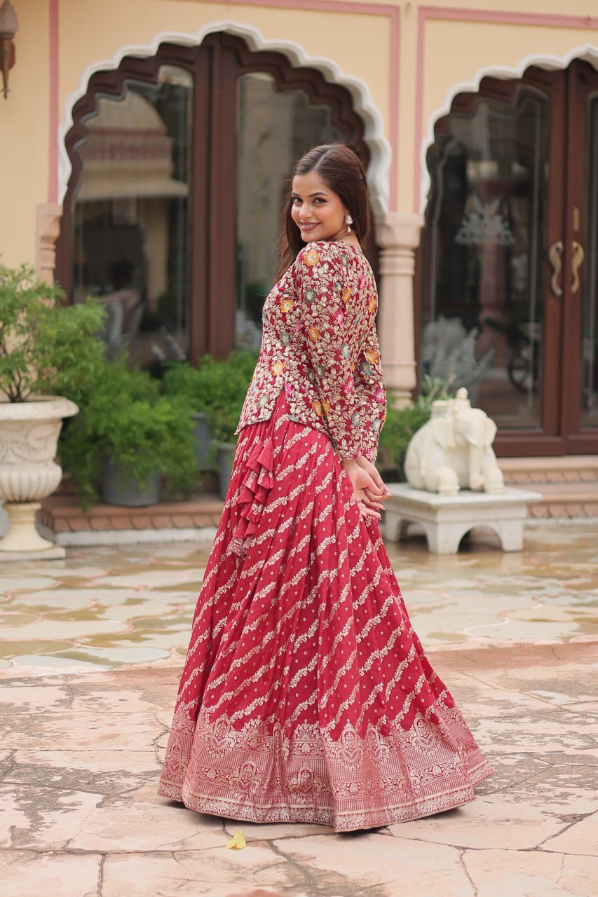 Latest Rich Red Colour Co-ord Set With Pure Dayble Viscose Jequard | Ready To Wear