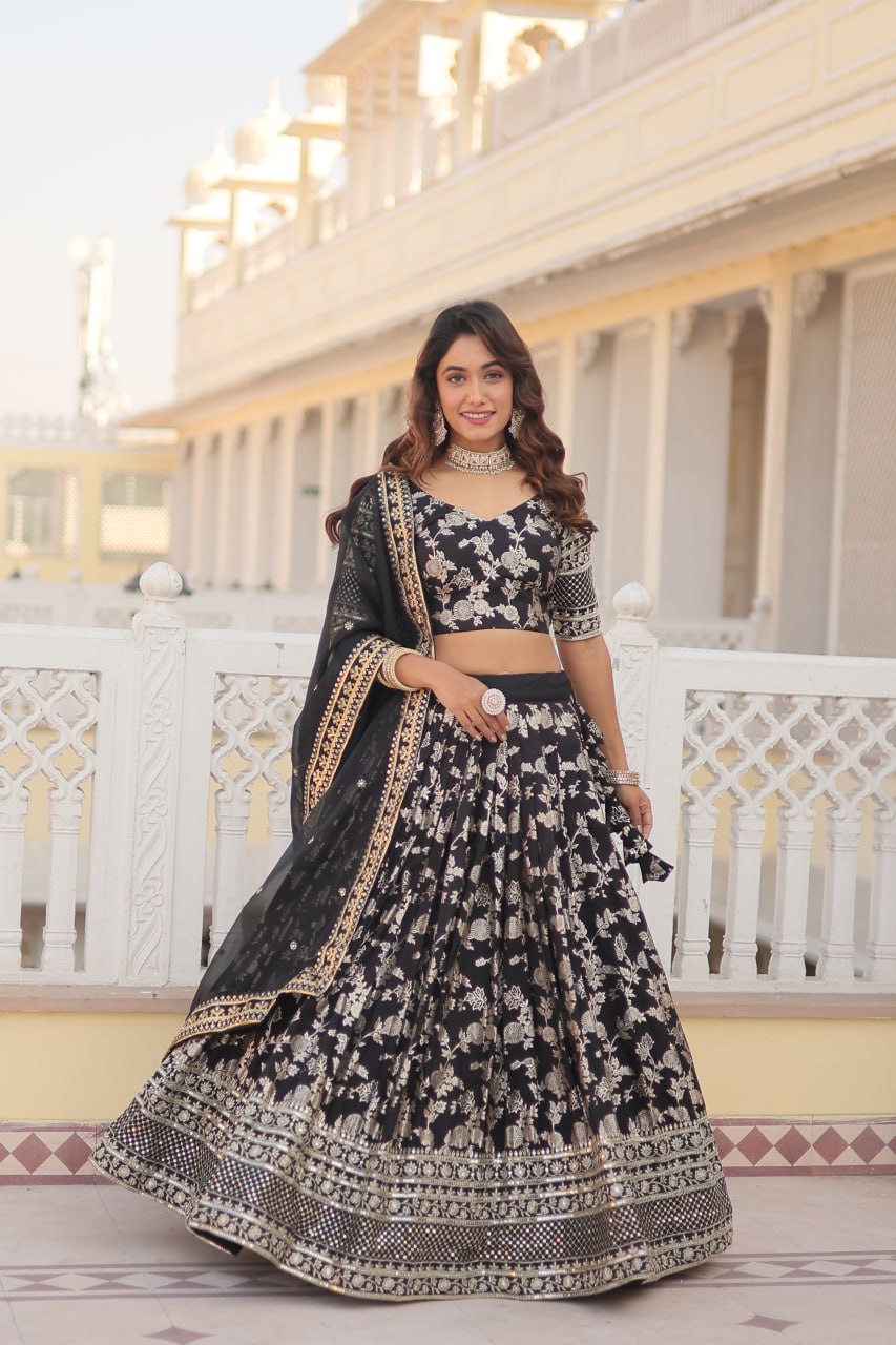 Beautiful Lehenga Choli Pure Dyable Viscose Jacquard With Embroidered Sequins Work | Ready To Wear