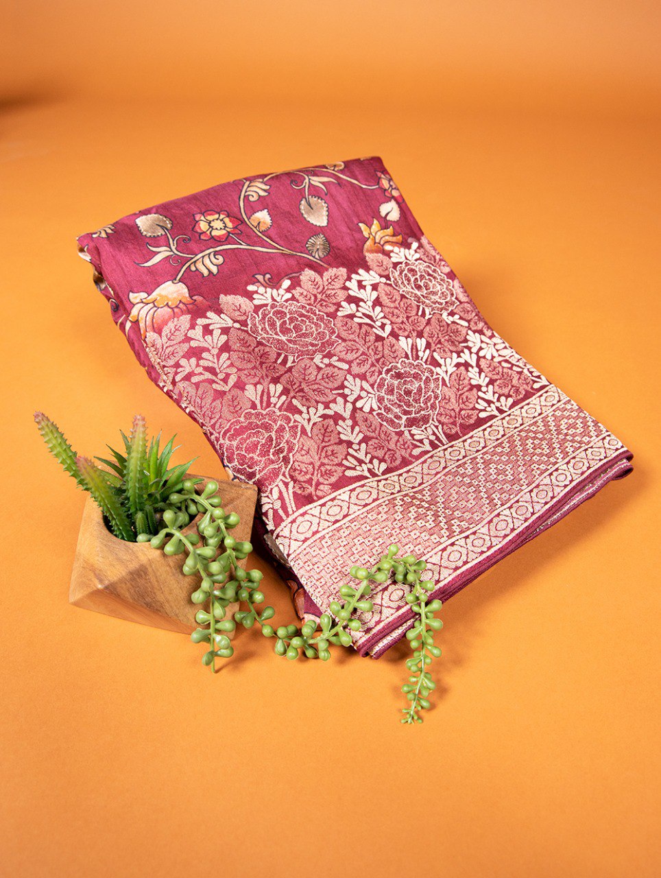 Latest Vicose Saree Kalamkari print and Weaving Work With Tassels | Ready To Wear