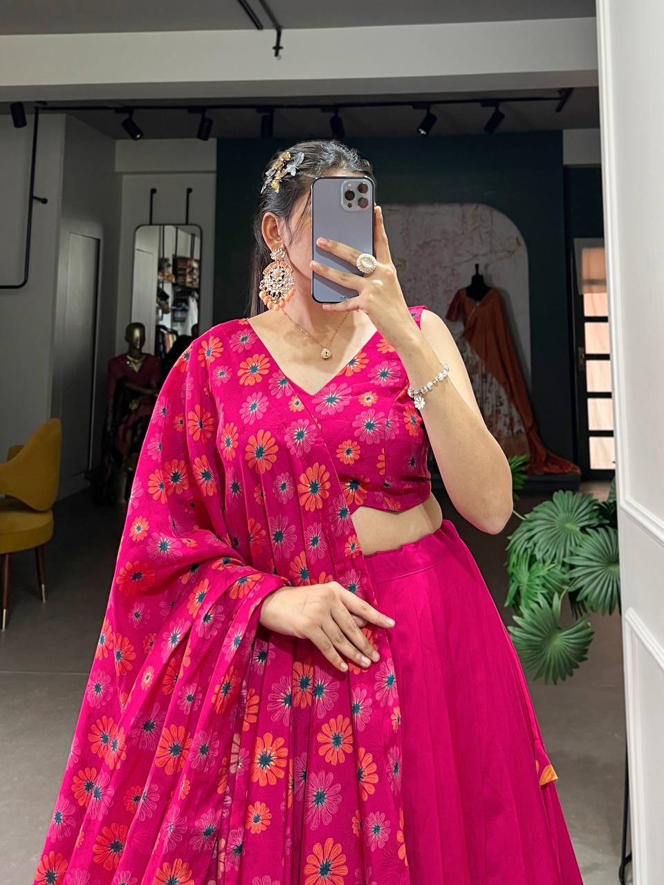 Latest Tussar Silk Lehenga Choli Floral Print With Foil Work | Ready To Wear