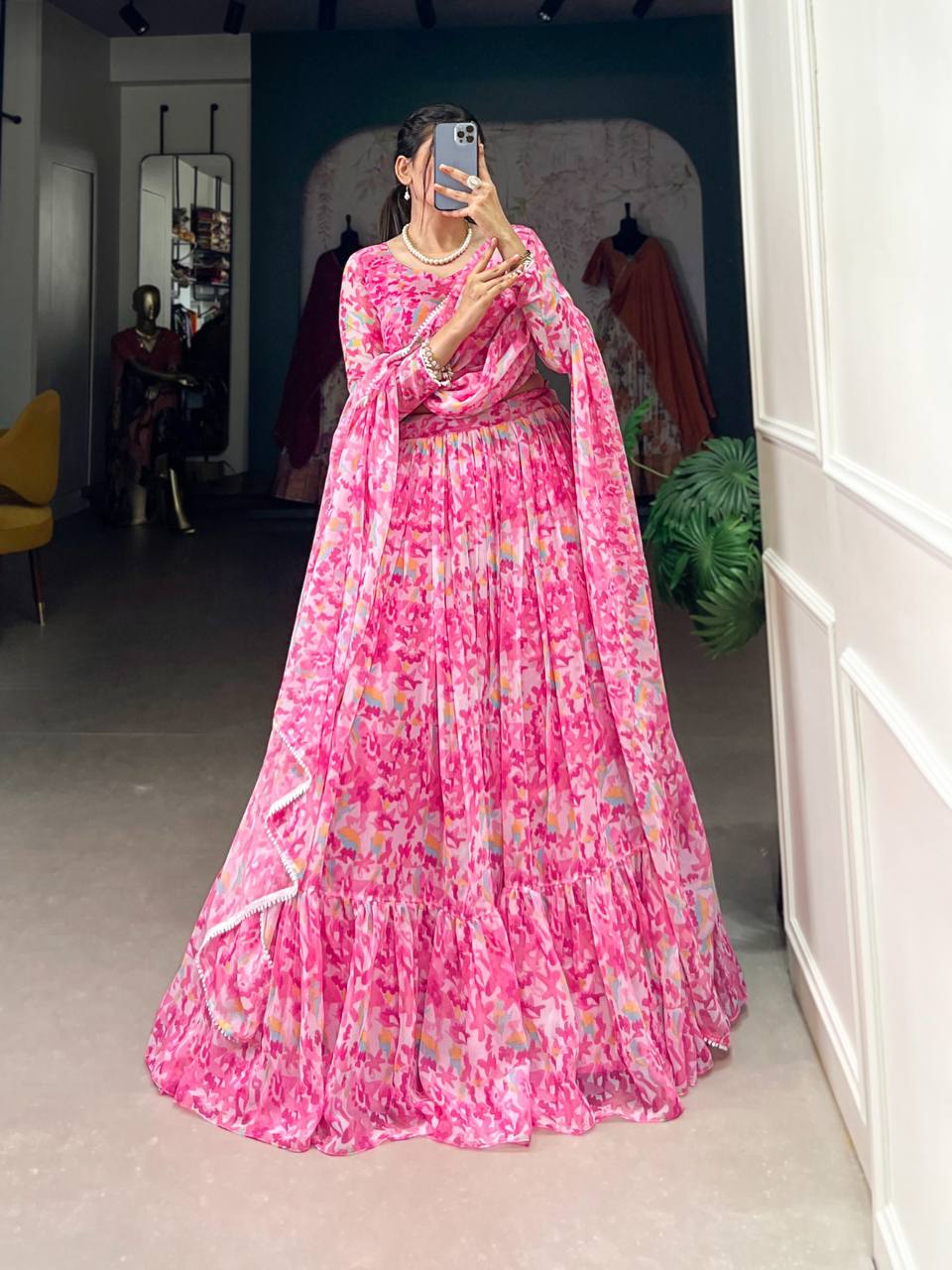 Designer Georgette Lehenga Choli With Printed Work | Ready To Wear