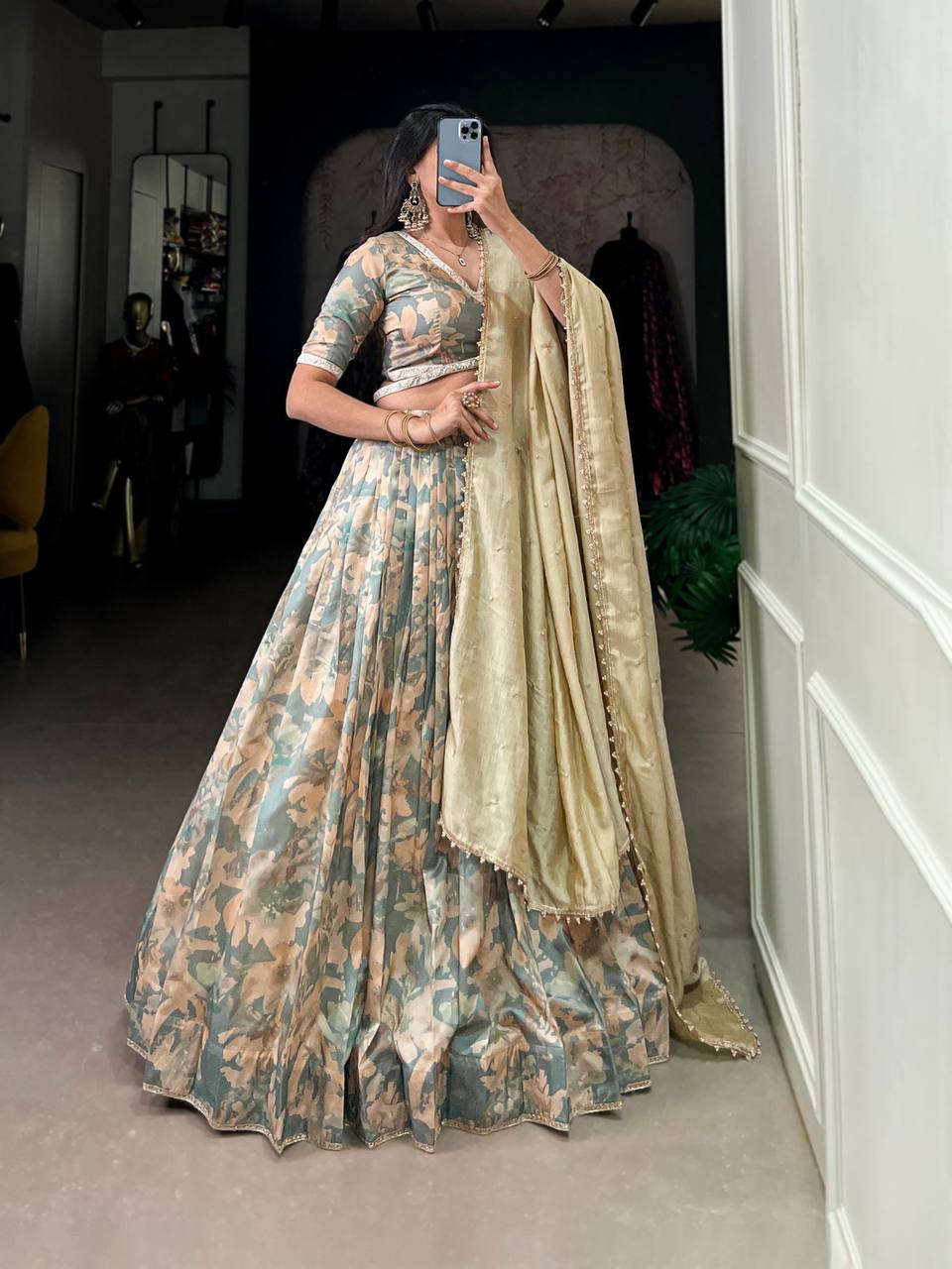 New Tussar Silk Lehenga Choli Printed With Lace Touch Up | Ready To Wear